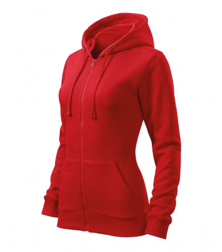 Női piros színű bélelt kapucnis pulóver - M méret