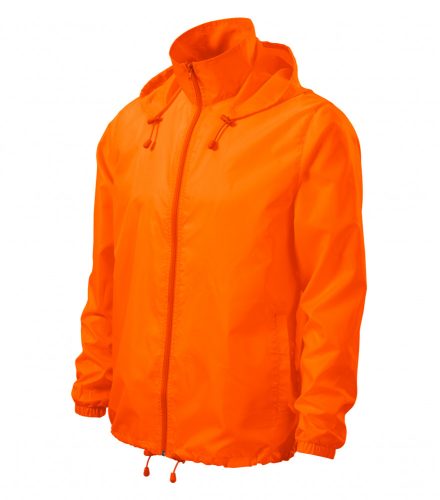 Unisex neon narancssárga színű kapucnis széldzseki - S méret